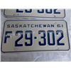 Image 3 : (2) 1961 (Matching Pair) of Sask (Farm) license plates – one nearly flawless, one plate light scratc