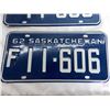 Image 3 : (2) 1962 (Matching Pair) of Sask (Farm) license plates – both nearly flawless