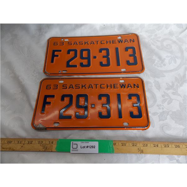 (2) 1963 (Matching Pair) of Sask (Farm) license plates