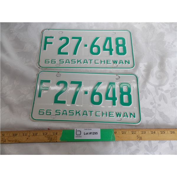 (2) 1966 (Matching Pair) of Sask (Farm) license plates