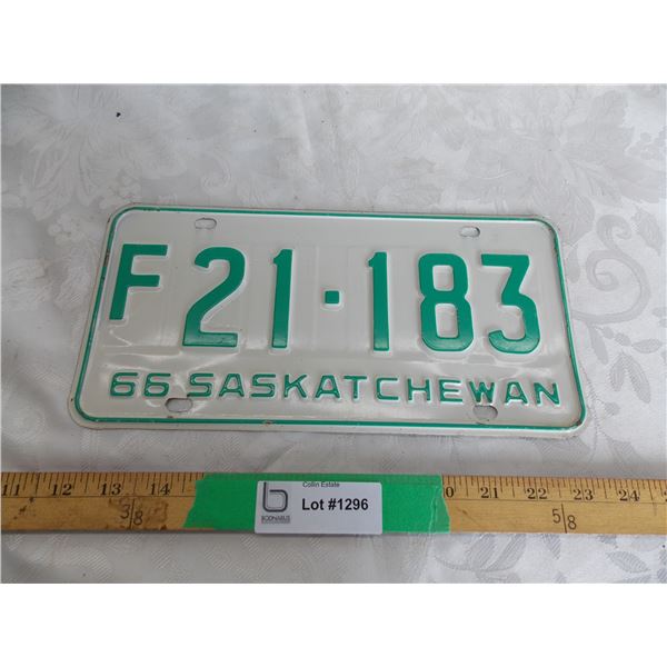 1966 Sask (Farm) License plate #F21-183