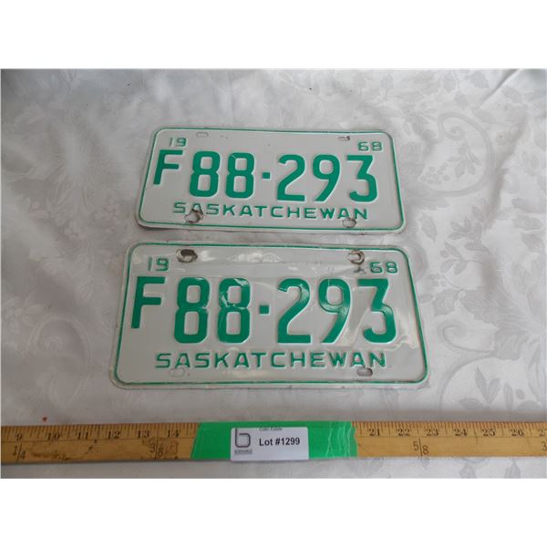 (2) 1968 (Matching Pair) of Sask (Farm) license plates