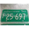 Image 2 : (2) 1969 (Matching Pair) of Sask (Farm) license plates – flawless condition