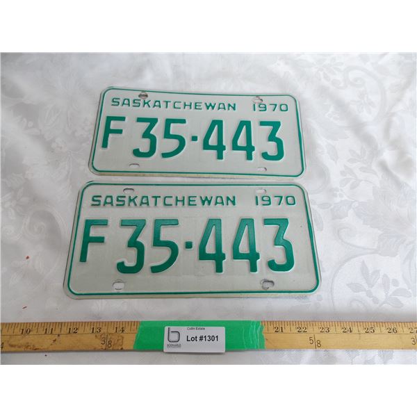 (2) 1970 (Matching Pair) of Sask (Farm) license plates – near flawless