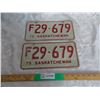 Image 1 : (2) 1975 (Matching Pair) of Sask (Farm) license plates – excellent condition