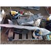 Image 1 : Pallet of misc - old radiator, exhaust, bolts, cast iron pulley, air pump, etc