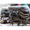 Image 5 : Pallet of antique scrap metal with tote full of horse harness and leather horse related
