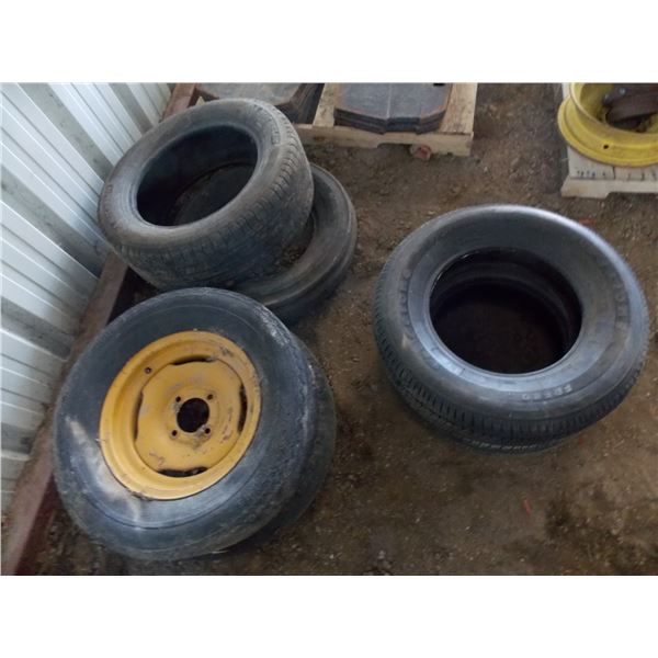 (6) tires - 2 with older rims - 2 tires look okay (P215/70R15 + P205/75R15)