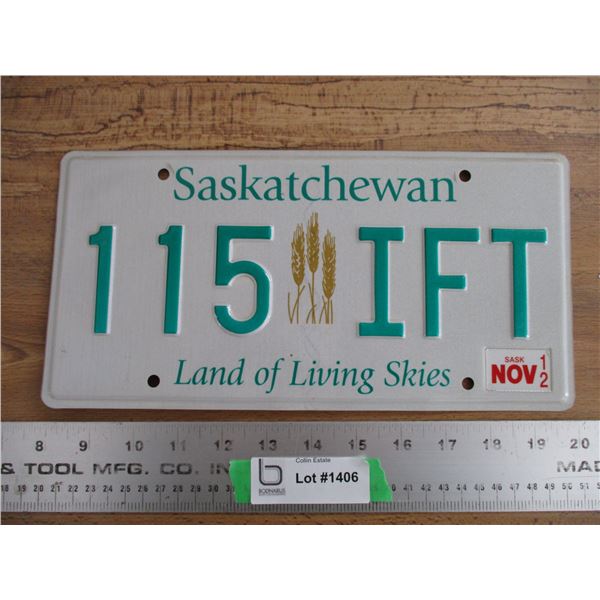2012 Sask License plate - like new