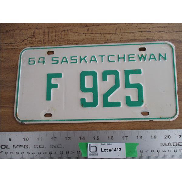 1964 (farm) Sask License Plate - Low #