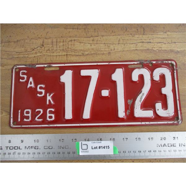 1926 Sask License Plate