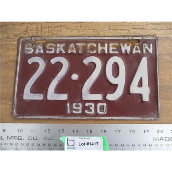 1930 Sask License Plate