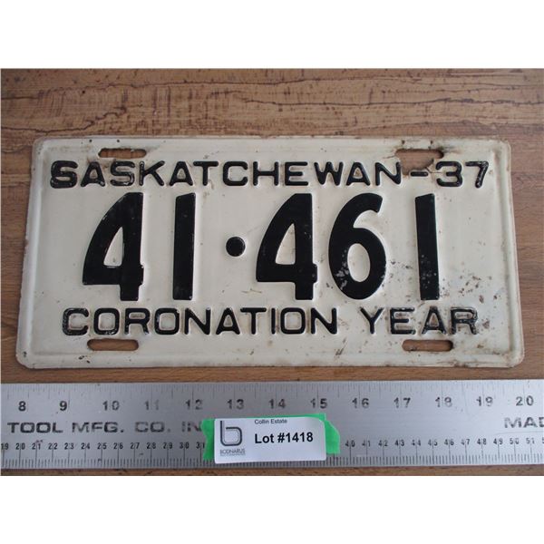 1937 (coronation year) Sask License Plate