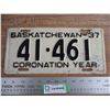 Image 1 : 1937 (coronation year) Sask License Plate
