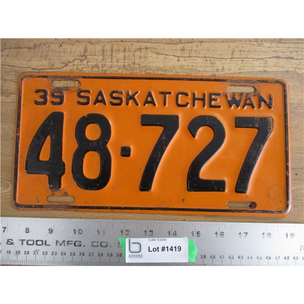 1939 Sask License Plate