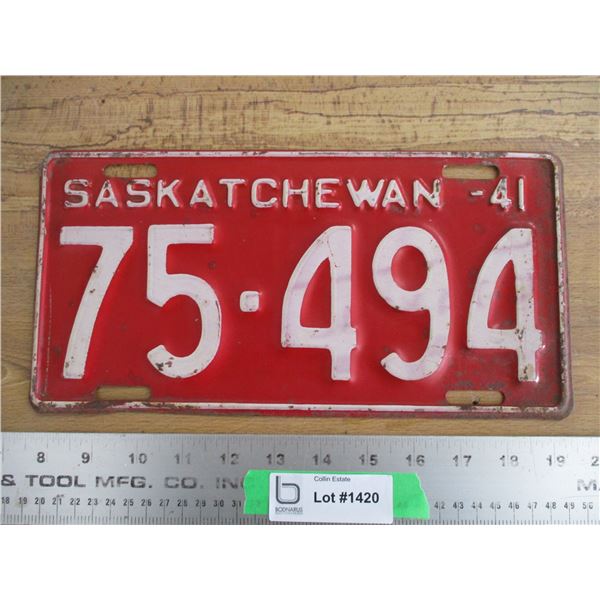 1941 Sask License Plate