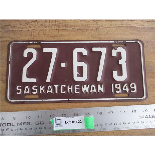 1949 Sask License Plate