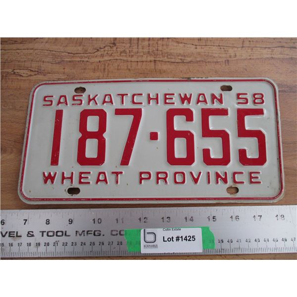 1958 Sask License Plate