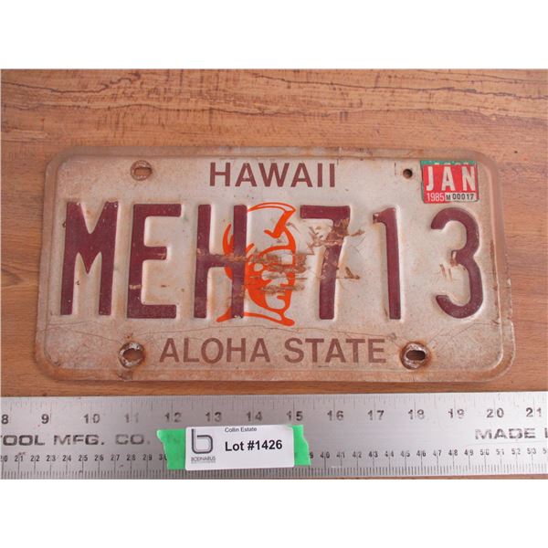 1985 Hawaii (aloha state) License Plate