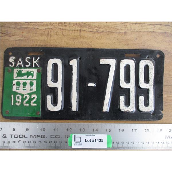 1922 Sask License plate - repainted
