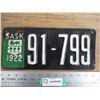Image 1 : 1922 Sask License plate - repainted