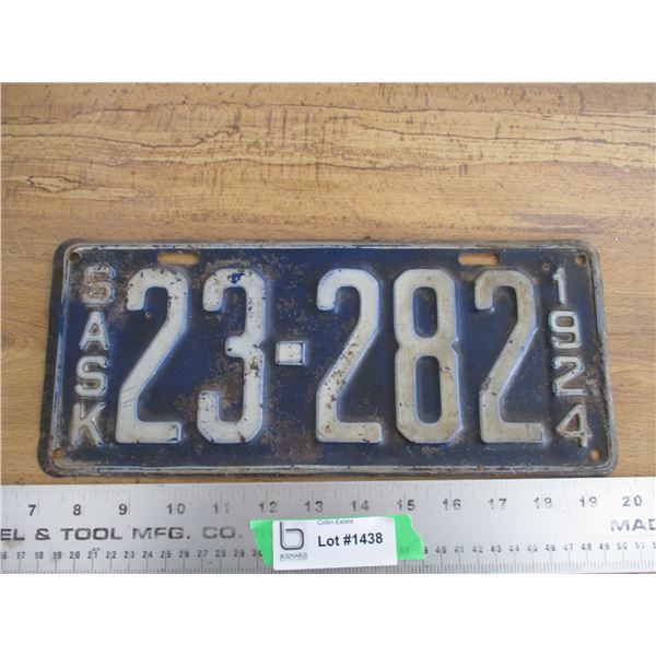 1924 Sask License Plate