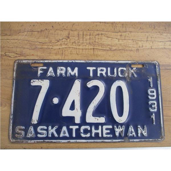 1931 (farm truck) Sask License Plate