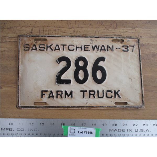 1937 (farm truck) Sask License plate - low #
