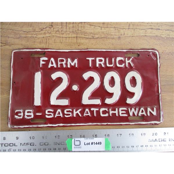 1938 (farm truck) Sask License Plate - repainted
