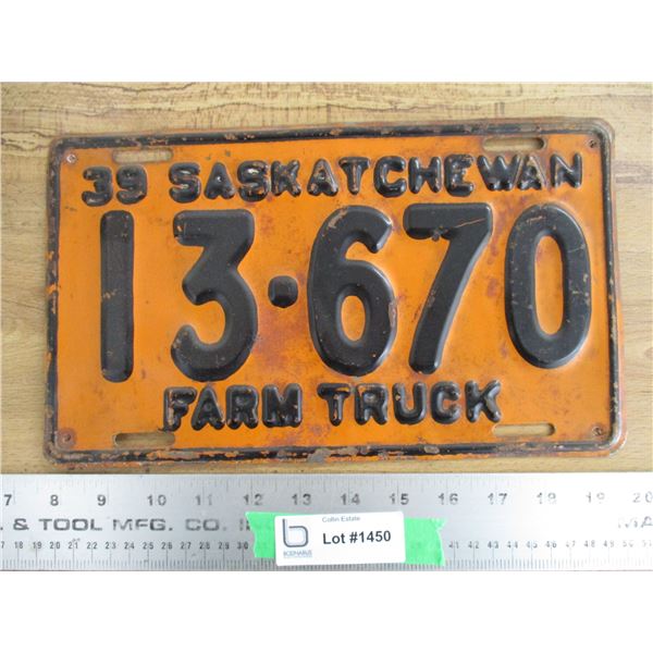 1939 (farm truck) Sask License Plate
