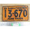 Image 1 : 1939 (farm truck) Sask License Plate