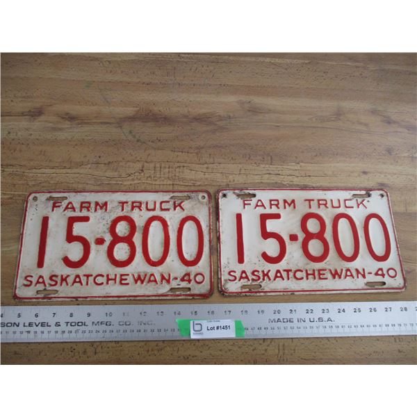 1940 (farm truck) Sask License Plates - matching pair