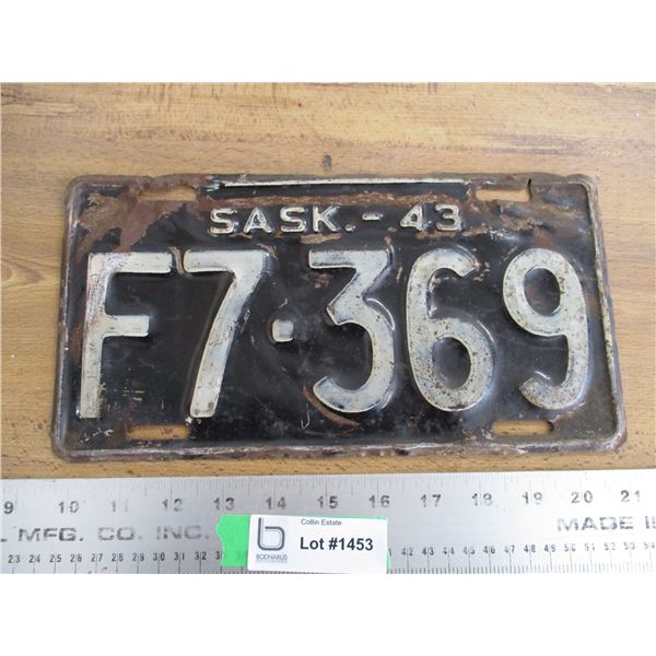1943 (farm) Sask License Plate