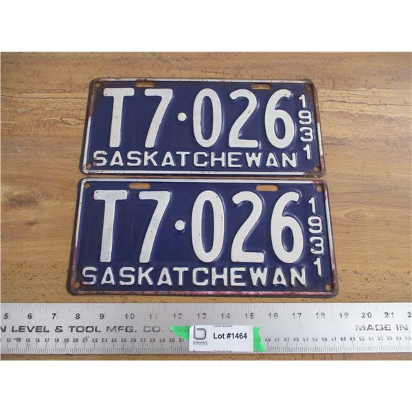 1931 (truck) Sask License Plates - matching pair
