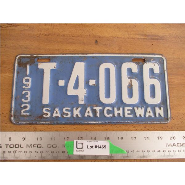 1932 (truck) Sask License Plate