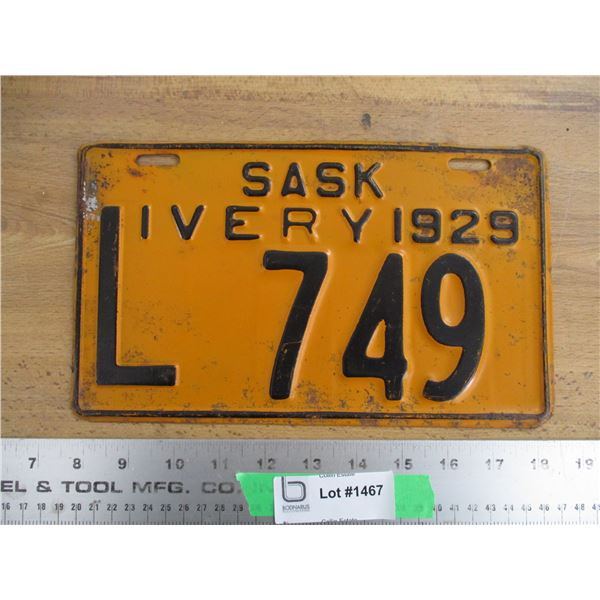 1929 (Livery) Sask License Plate - Low #