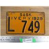 Image 1 : 1929 (Livery) Sask License Plate - Low #