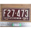 Image 1 : 1949 (farm) Sask License Plate