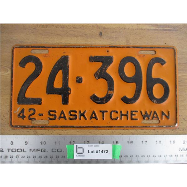 1942 Sask License Plate