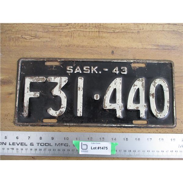 1943 (farm) Sask License Plate