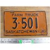 Image 1 : 1936 (farm truck) Sask License Plate - repainted/touch up