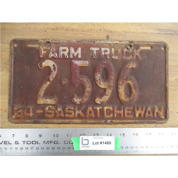 1934 (farm truck) Sask License Plate
