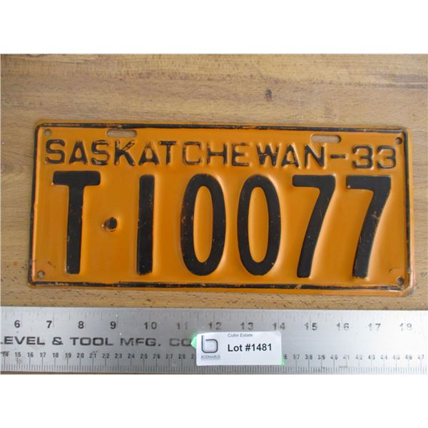 1933 (truck) Sask License Plate