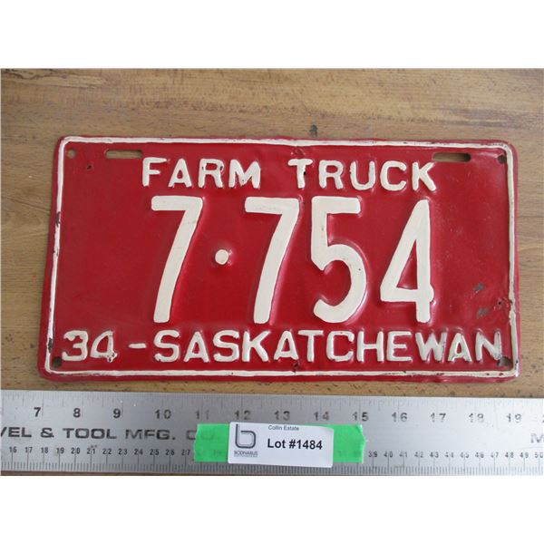1934 (farm truck) Sask License Plate - repaint/touch up