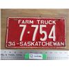 Image 1 : 1934 (farm truck) Sask License Plate - repaint/touch up