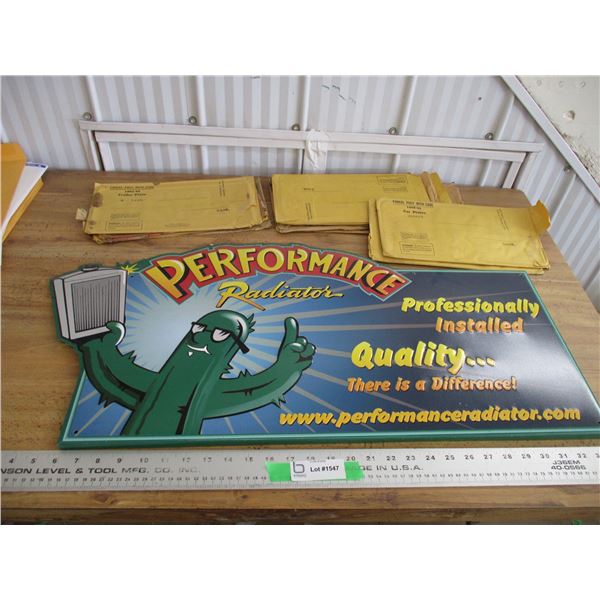 Performance Radiators tin sign + license plate envelopes