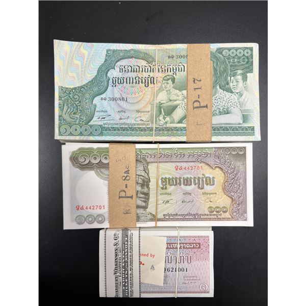 Cambodia and Laos 500 Notes Each, 1500 Notes Total