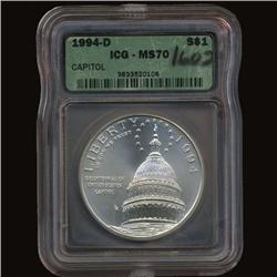 1994D Capitol Silver Dollar Coin MS70 Graded (COI-1602)