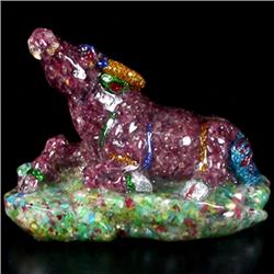 700ct. Terrific Ruby & Mix Gem Buffalo Statue RETAIL $1650 (GEM-2502)