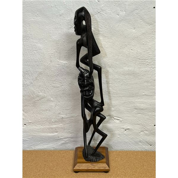 Abstract Tribal Ebony? Wood Sculpture / Carving on Base (Approx: 24.75" tall)
